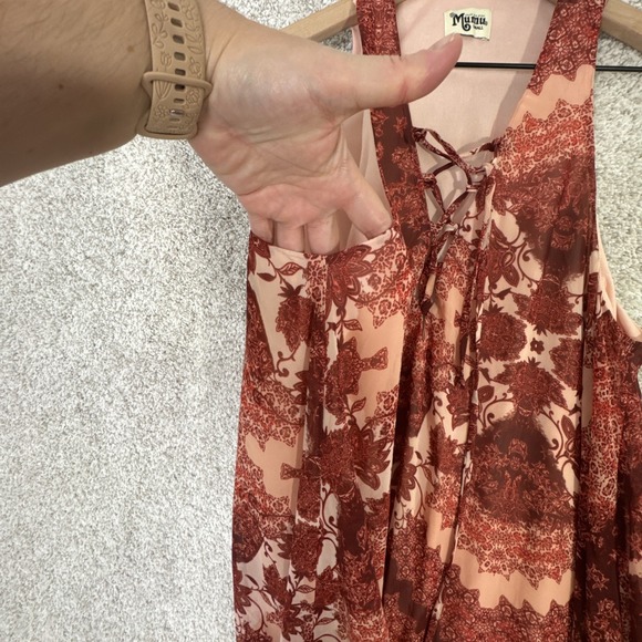 SHOW ME YOUR MUMU S Trapeze Mini Dress Happy Henna Red Rust Sleeveless Festival - Picture 3 of 9